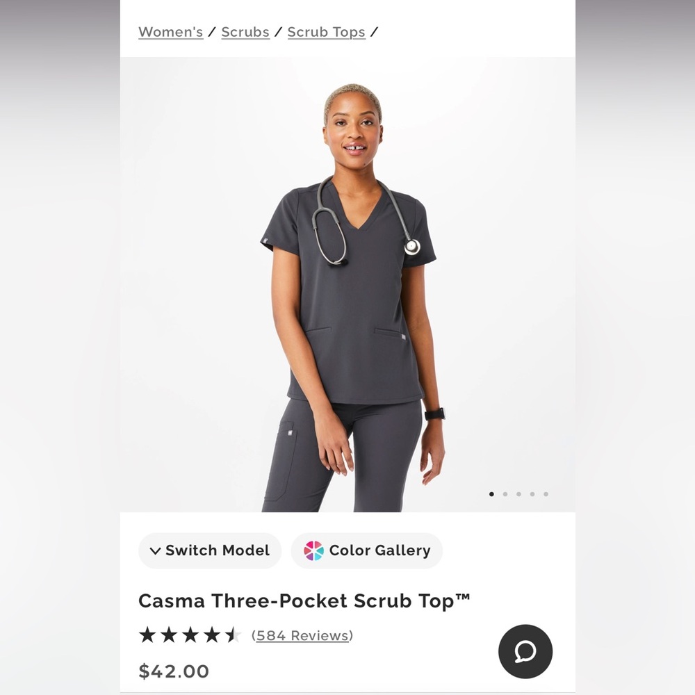 Figs Charcoal Casma V-Neck Scrub Top Size Extra Small (XS)